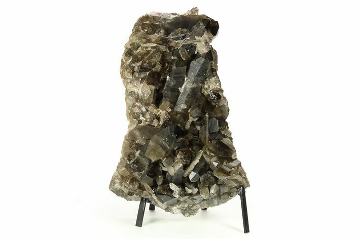 Dark Smoky Quartz Crystal Cluster on Metal Stand - Brazil #274488